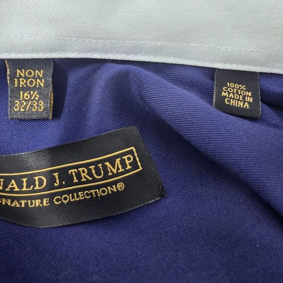 Donald J Trump Button Up Dress Shirt 16.5 French Cuff Blue White Long Sleeve - Picture 6 of 10